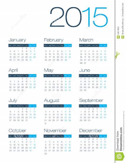 Calendário 2015 para imprimir Azul