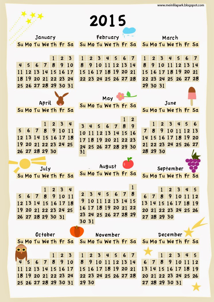 Calendário 2015 para imprimir com desenhos