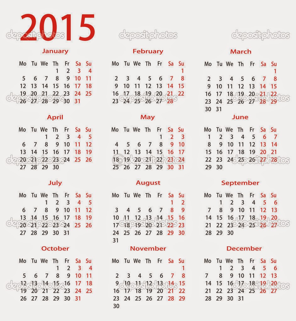 Calendário 2015 para imprimir detalhes vermelhos