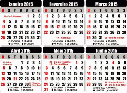 Calendário de Julho 2015 até julho