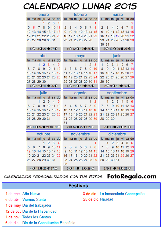 Calendário Lunar 2015 fases