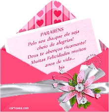 Cartão de Feliz Aniversário carta rosa com mensagem