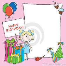 Cartão de Feliz Aniversário moldura menininha com balões