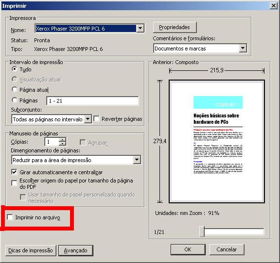 Como imprimir arquivo PDF selecionar imprimir no arquivo