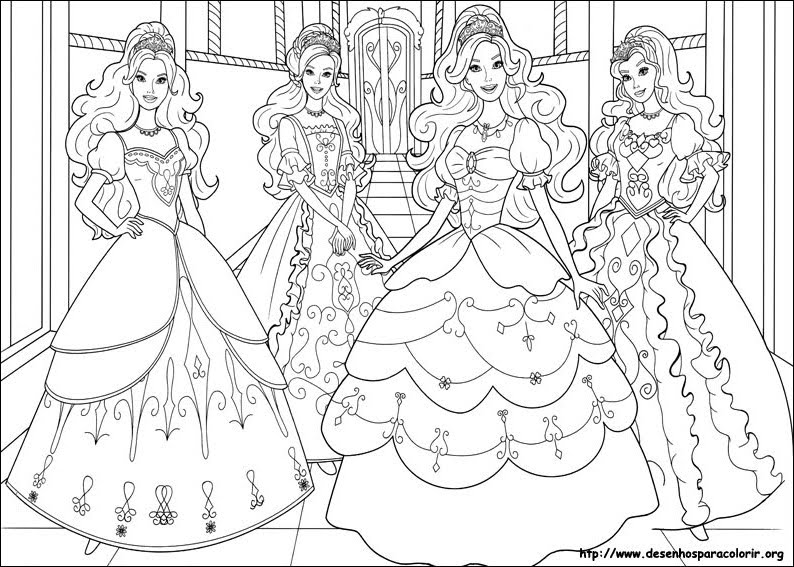 Desenhos para colorir da Barbie princesa com suas amigas 