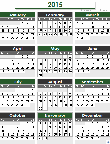 Downloads calendário 2015 PDF Preto e Verde