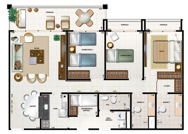 planta de casas modernas com 4 quartos em apartamentos 